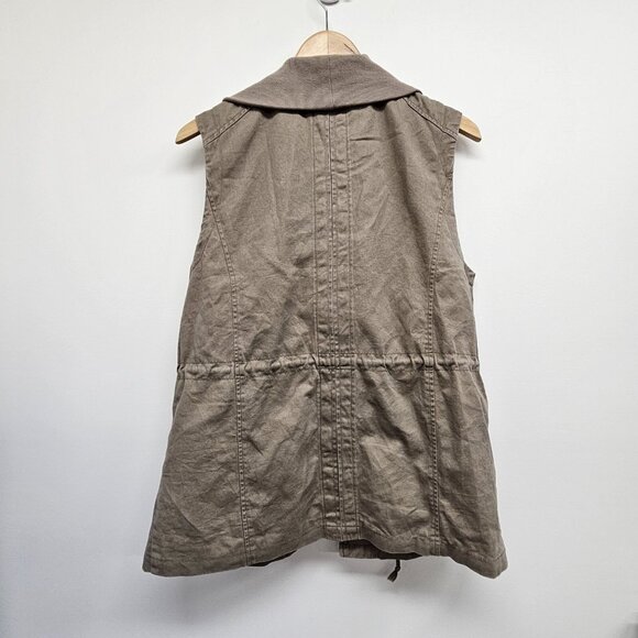 Democracy Utility Vest Asymmetrical Collar Taupe Women's Medium Drawstring READ - Picture 2 of 8